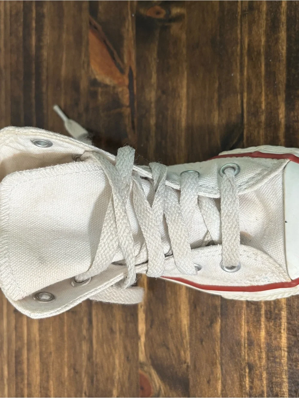 Converse Kids High-Top Canvas Sneakers in Off-White with Red Trim